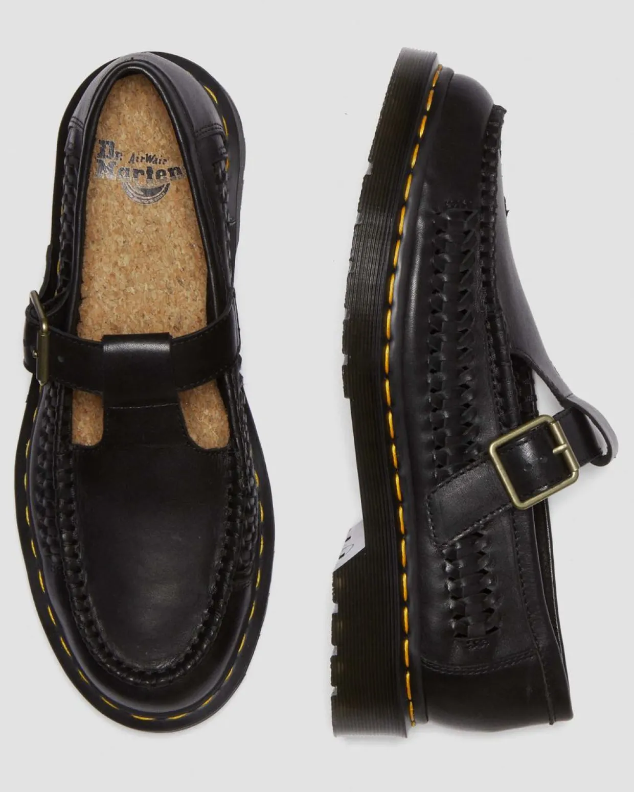 Dr. Martens Babies Adrian En Cuir Tressé à Brides En T Black — Analine Discount