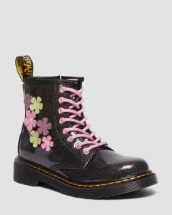 Dr. Martens Boots 1460 à Paillettes, Appliqué Fleur Et Lacets Junior Black+Multi — Coated Glitter Pu+Athena Cheap