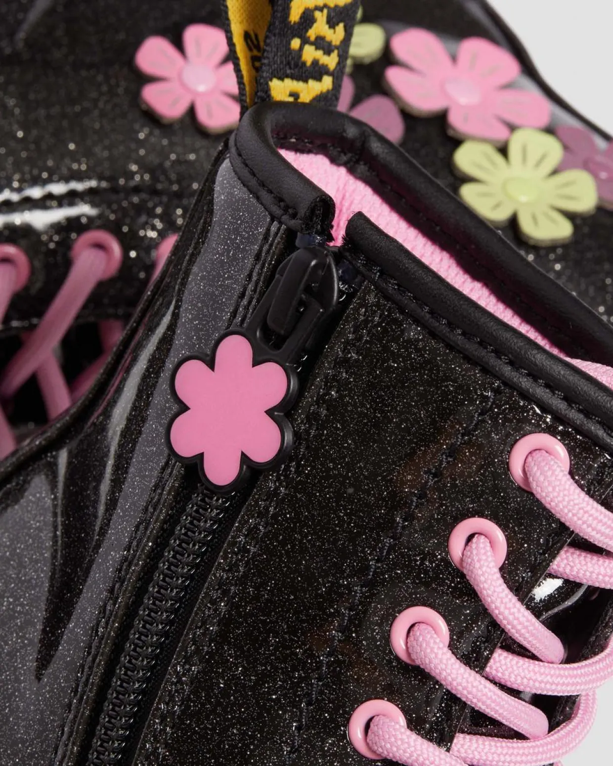 Dr. Martens Boots 1460 à Paillettes, Appliqué Fleur Et Lacets Junior Black+Multi — Coated Glitter Pu+Athena Cheap