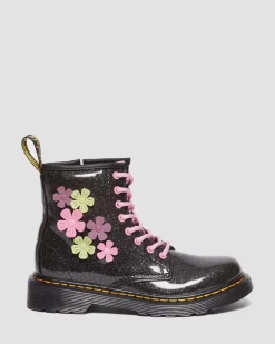 Dr. Martens Boots 1460 à Paillettes, Appliqué Fleur Et Lacets Junior Black+Multi — Coated Glitter Pu+Athena Cheap