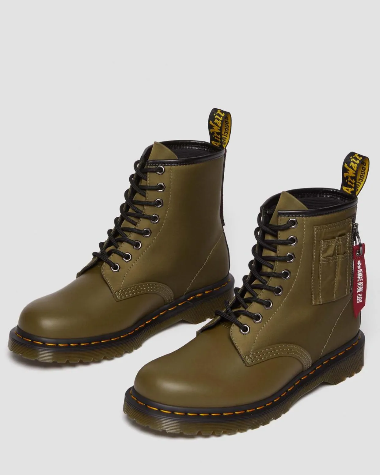 Dr. Martens BOOTS 1460 BEN ALPHA INDUSTRIES EN CUIR ET NYLON Olive+Noir New