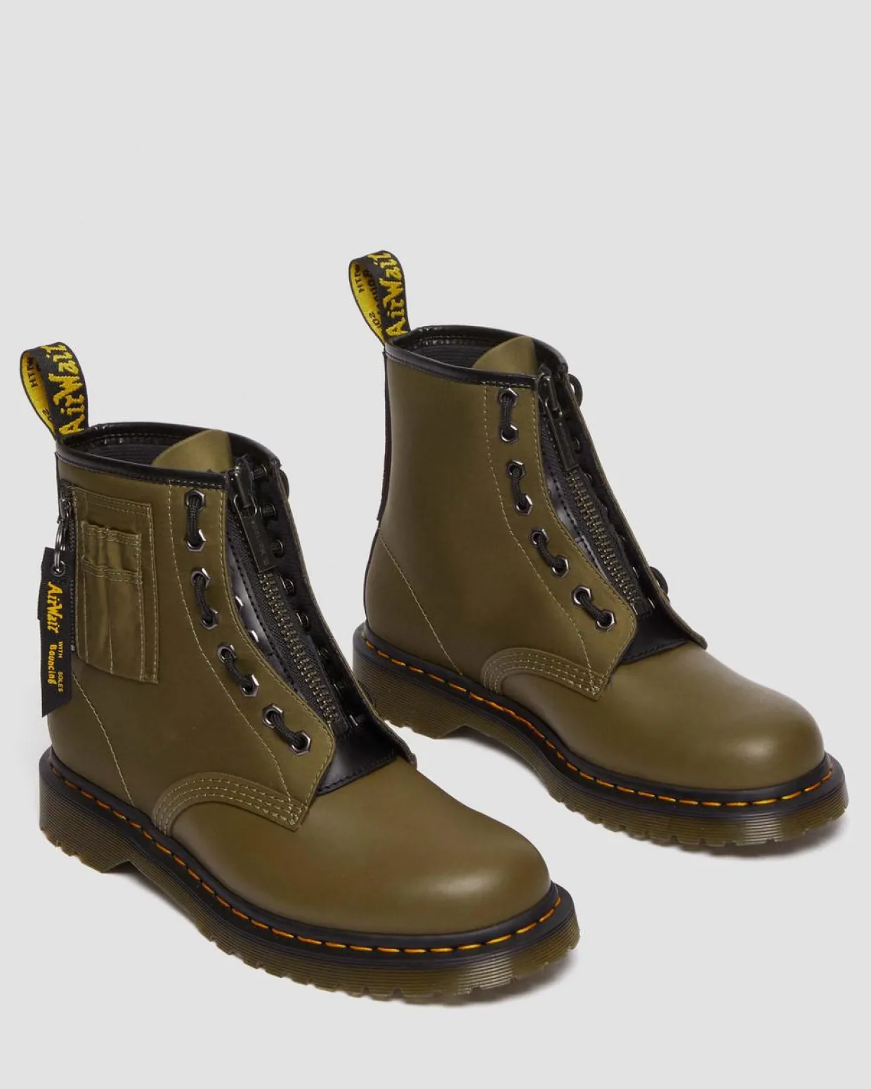 Dr. Martens BOOTS 1460 BEN ALPHA INDUSTRIES EN CUIR ET NYLON Olive+Noir New