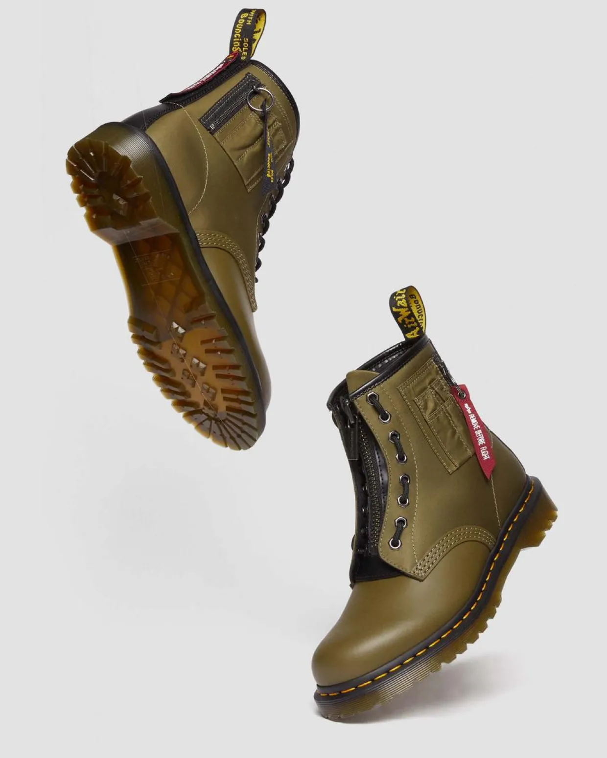 Dr. Martens BOOTS 1460 BEN ALPHA INDUSTRIES EN CUIR ET NYLON Olive+Noir New