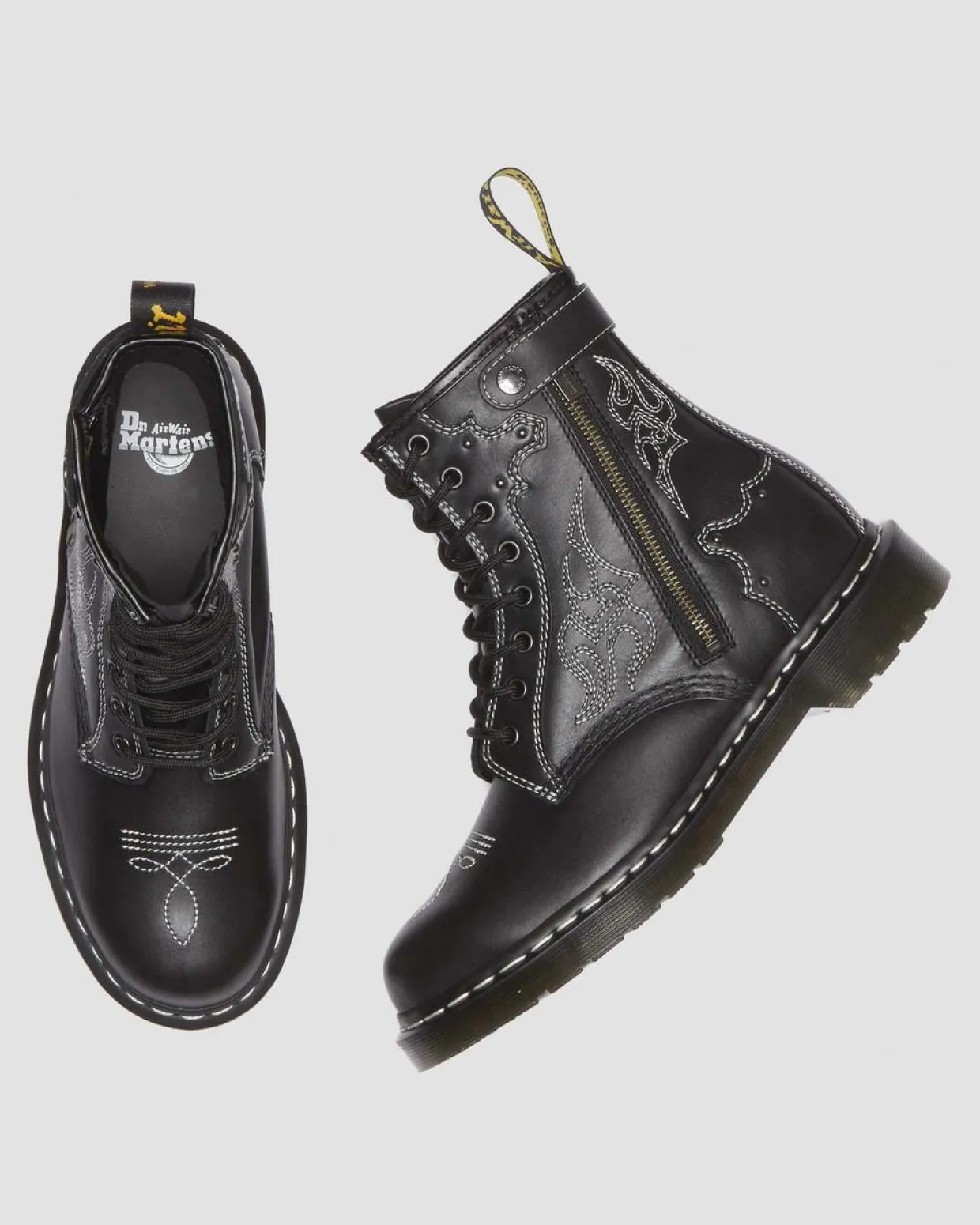 Dr. Martens Boots 1460 Contrast Stitch En Cuir à Lacets Noir — Wanama Fashion
