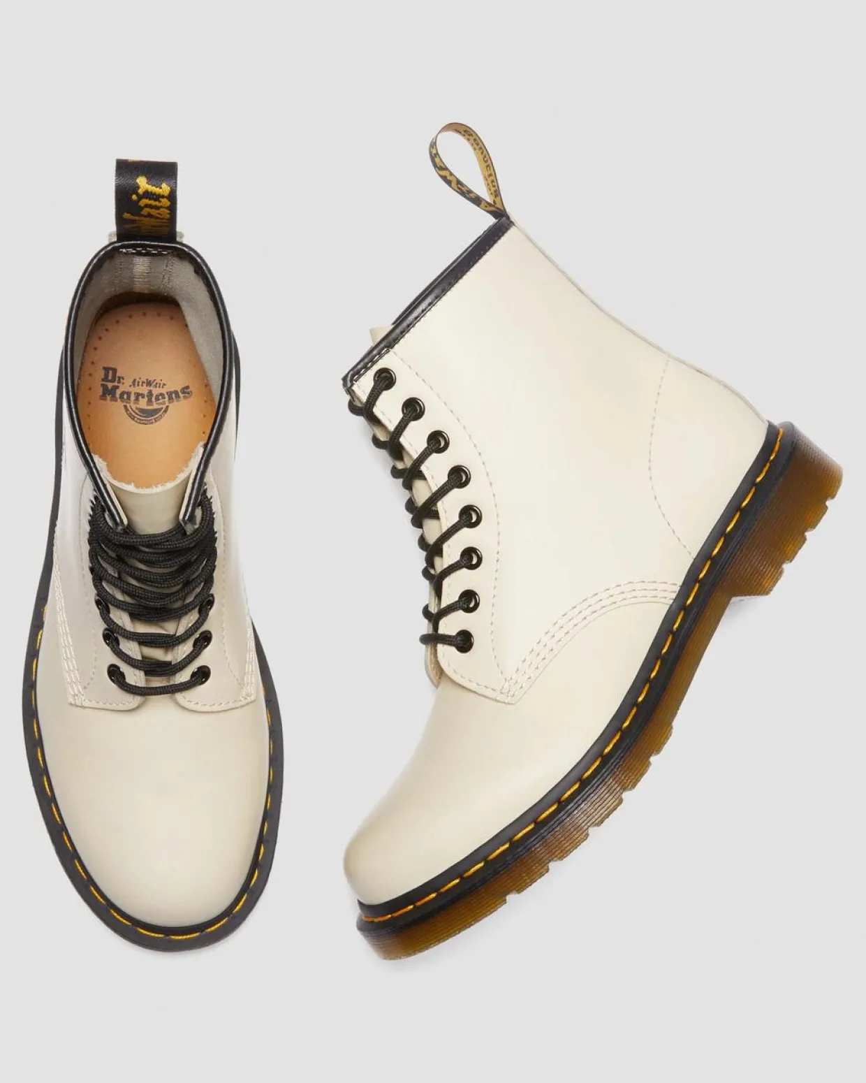 Dr. Martens Boots 1460 En Cuir Smooth à Lacets Beige texturé — Smooth Leather Fashion