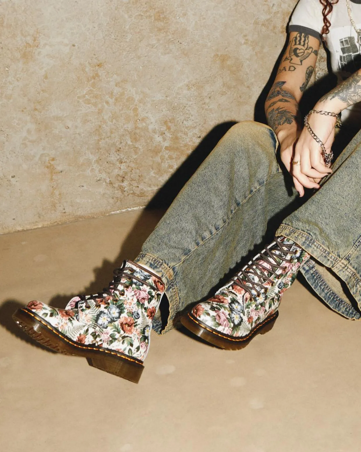 Dr. Martens Boots 1460 English Garden En Cuir à Lacets Multi — Backhand New
