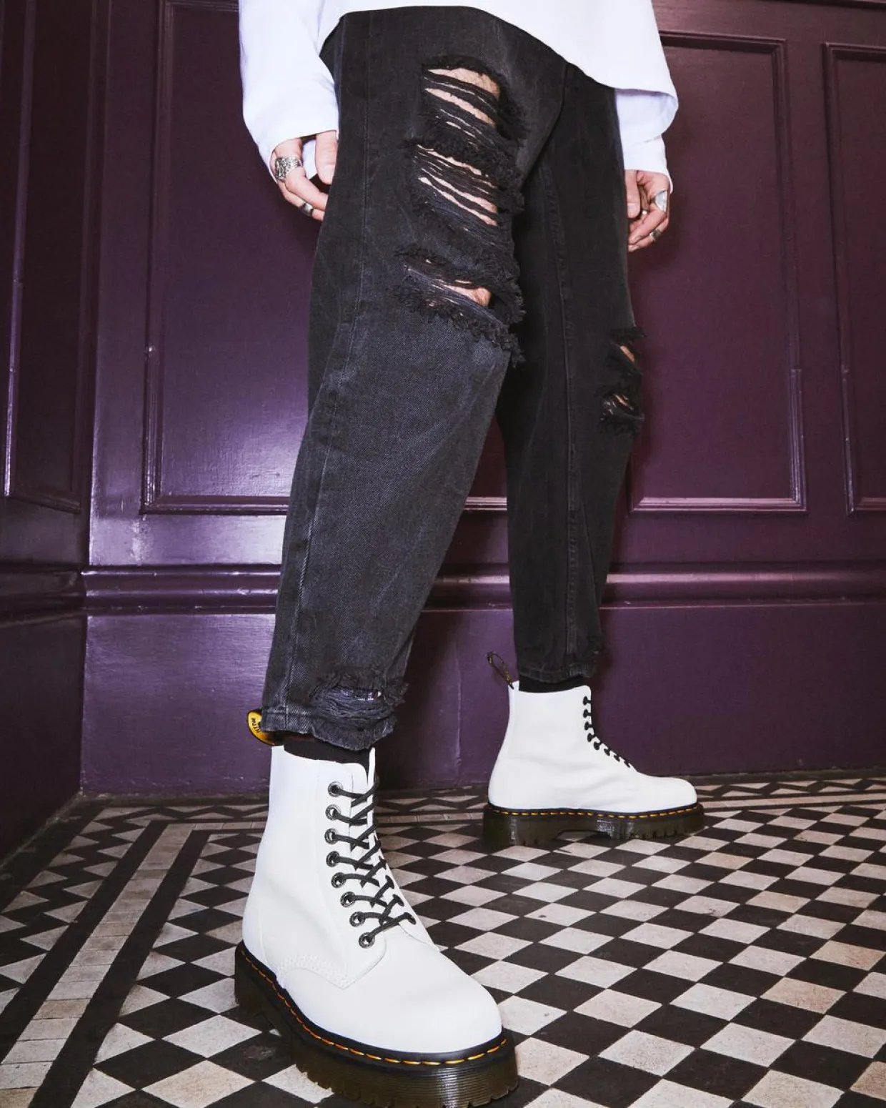 Dr. Martens Boots 1460 Pascal Bex En Cuir Pisa à Lacets Blanc — Pisa Outlet