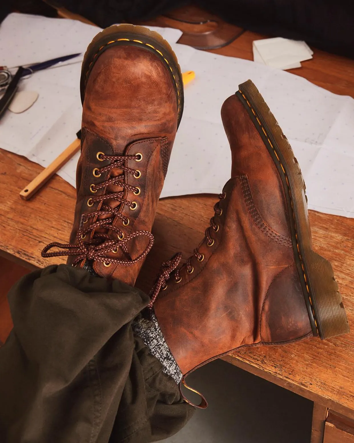 Dr. Martens Boots 1460 Pascal En Cuir Waxed Full Grain à Lacets Chestnut — Waxed Full Grain Hot