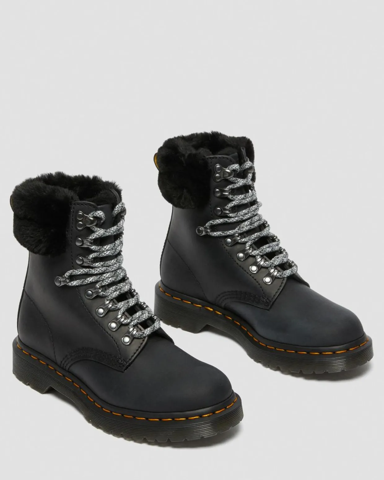 Dr. Martens Boots 1460 Serena à Col Doublées De Fourrure Synthétique Noir — Streeter+Milo Fur Flash Sale