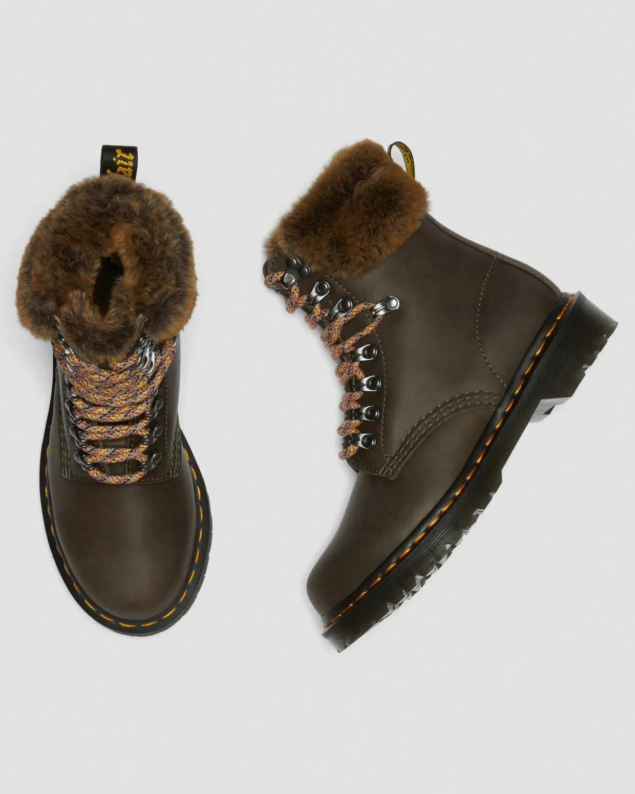Dr. Martens Boots 1460 Serena à Col Doublées De Fourrure Synthétique Gris — Streeter+Milo Fur Online