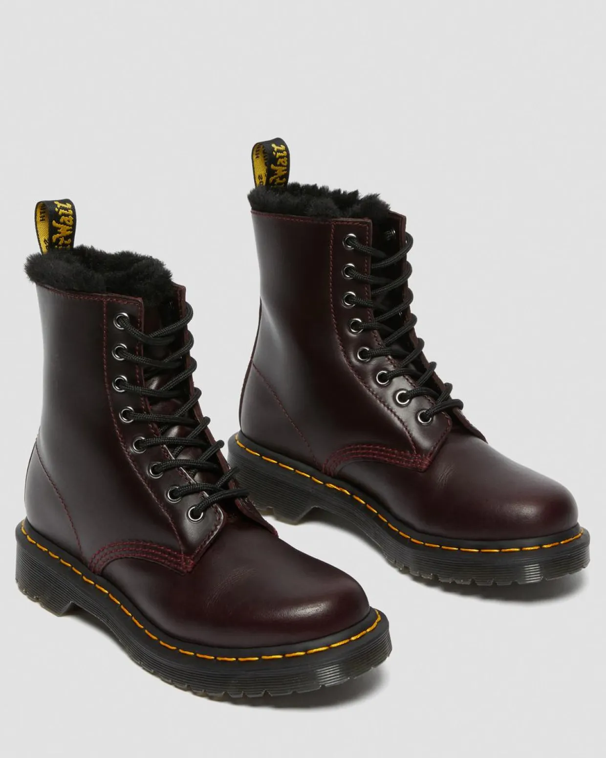 Dr. Martens Boots 1460 Serena Doublées De Fourrure Synthétique Rouge Oxblood — Atlas Flash Sale