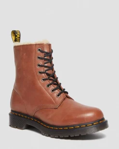 Dr. Martens Boots 1460 Serena En Cuir Fourrées à Lacets Camel — Farrier Cheap