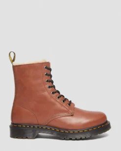 Dr. Martens Boots 1460 Serena En Cuir Fourrées à Lacets Camel — Farrier Cheap
