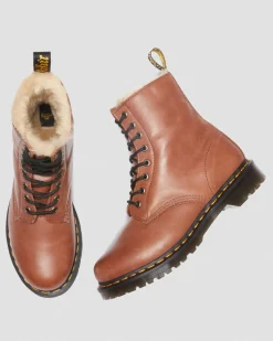 Dr. Martens Boots 1460 Serena En Cuir Fourrées à Lacets Camel — Farrier Cheap