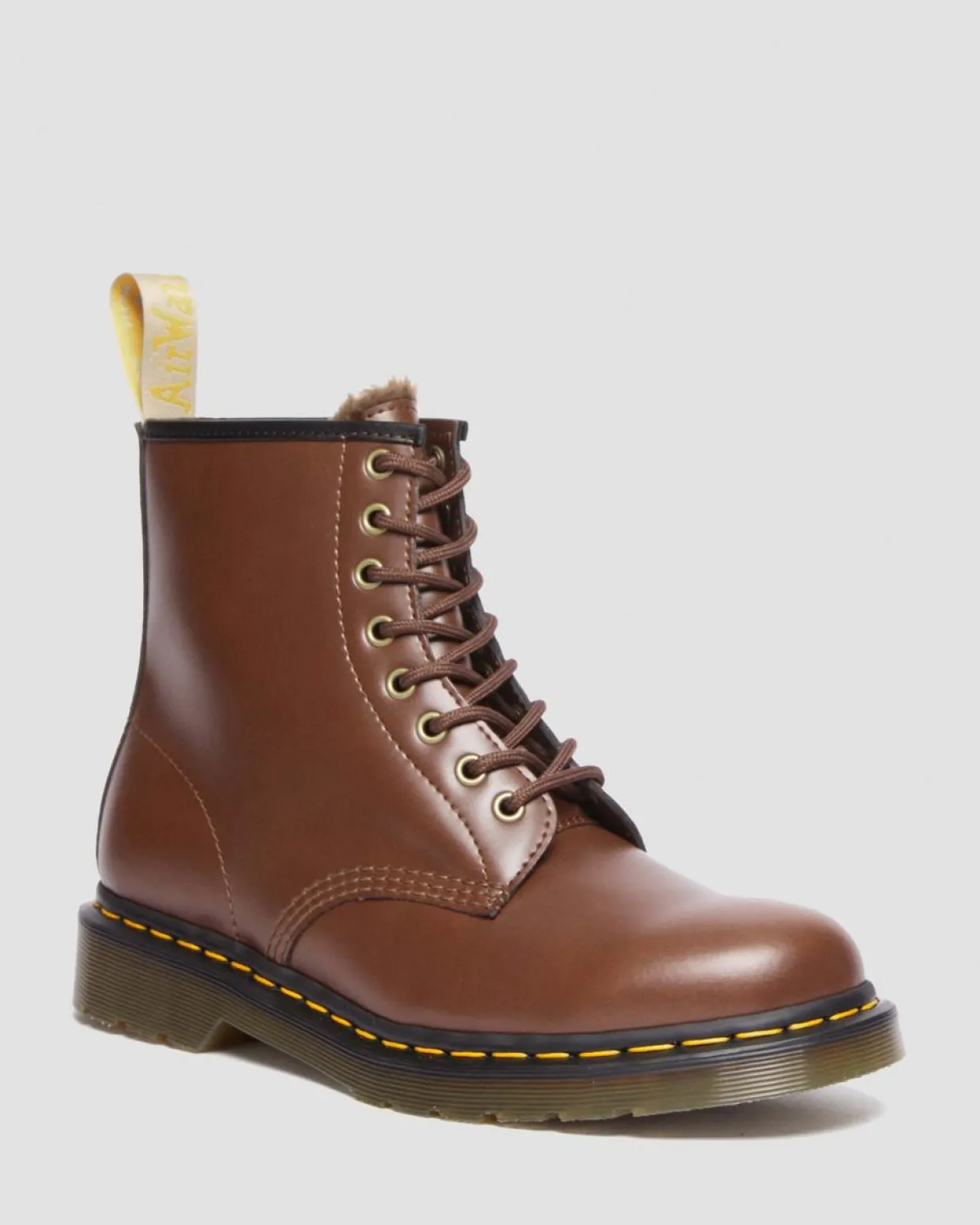 Dr. Martens Boots 1460 Vegan Borg Doublées à Lacets BROWN — Norfolk Vegan Flash Sale