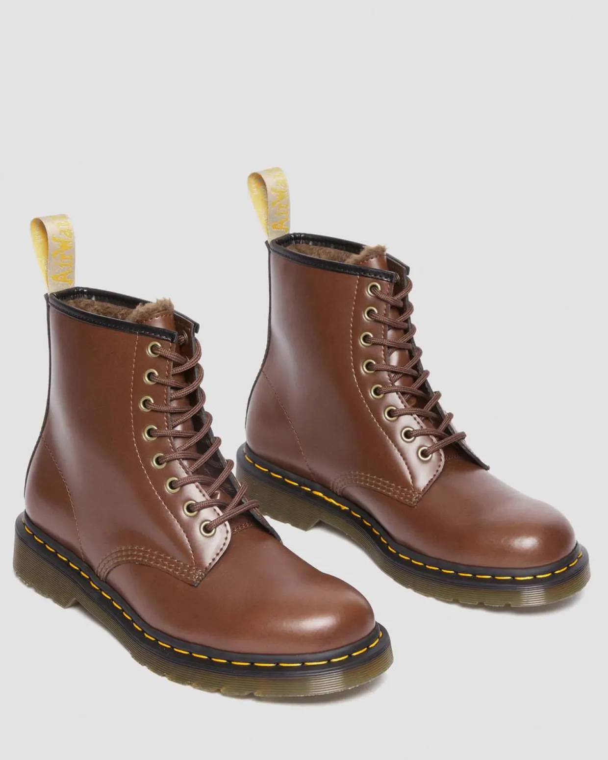Dr. Martens Boots 1460 Vegan Borg Doublées à Lacets BROWN — Norfolk Vegan Flash Sale
