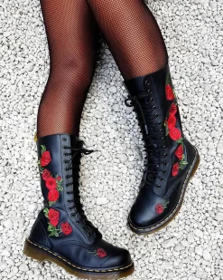 Dr. Martens Boots 1914 Vonda Floral Rose En Cuir à Lacets Noir — Softy T Discount