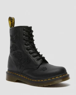 Dr. Martens Boots 1460 Vonda Mono Floral Rose En Cuir à Lacets Noir — Softy T Outlet
