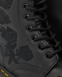 Dr. Martens Boots 1460 Vonda Mono Floral Rose En Cuir à Lacets Noir — Softy T Outlet