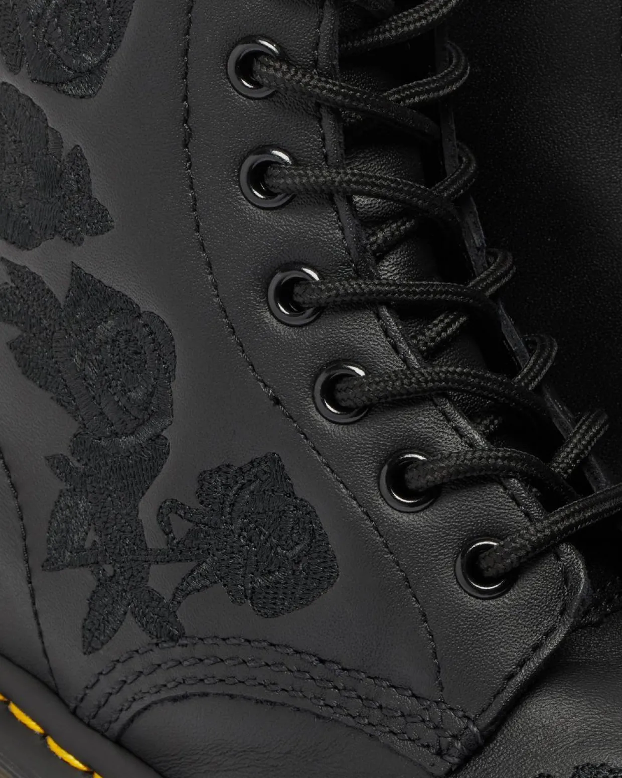 Dr. Martens Boots 1460 Vonda Mono Floral Rose En Cuir à Lacets Noir — Softy T Outlet