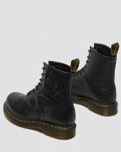 Dr. Martens Boots 1460 Vonda Mono Floral Rose En Cuir à Lacets Noir — Softy T Outlet