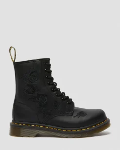 Dr. Martens Boots 1460 Vonda Mono Floral Rose En Cuir à Lacets Noir — Softy T Outlet