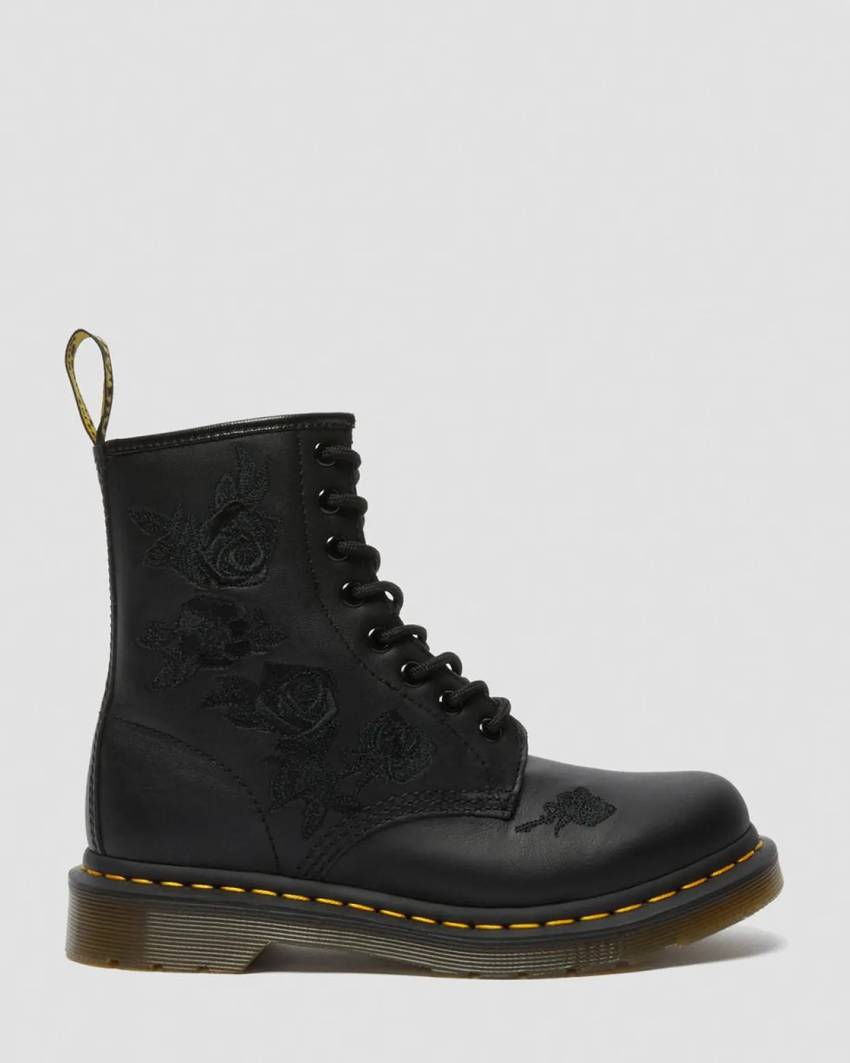 Dr. Martens Boots 1460 Vonda Mono Floral Rose En Cuir à Lacets Noir — Softy T Outlet