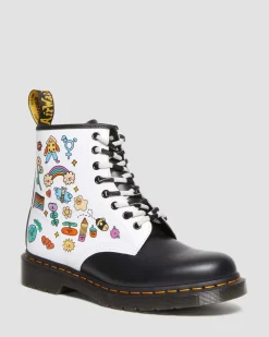Dr. Martens Boots 1460 Wednesday Holmes Pride En Cuir Smooth Blanc+Noir — Smooth Leather Discount
