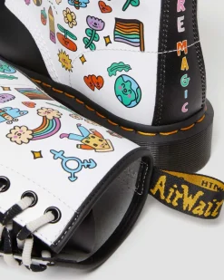 Dr. Martens Boots 1460 Wednesday Holmes Pride En Cuir Smooth Blanc+Noir — Smooth Leather Discount