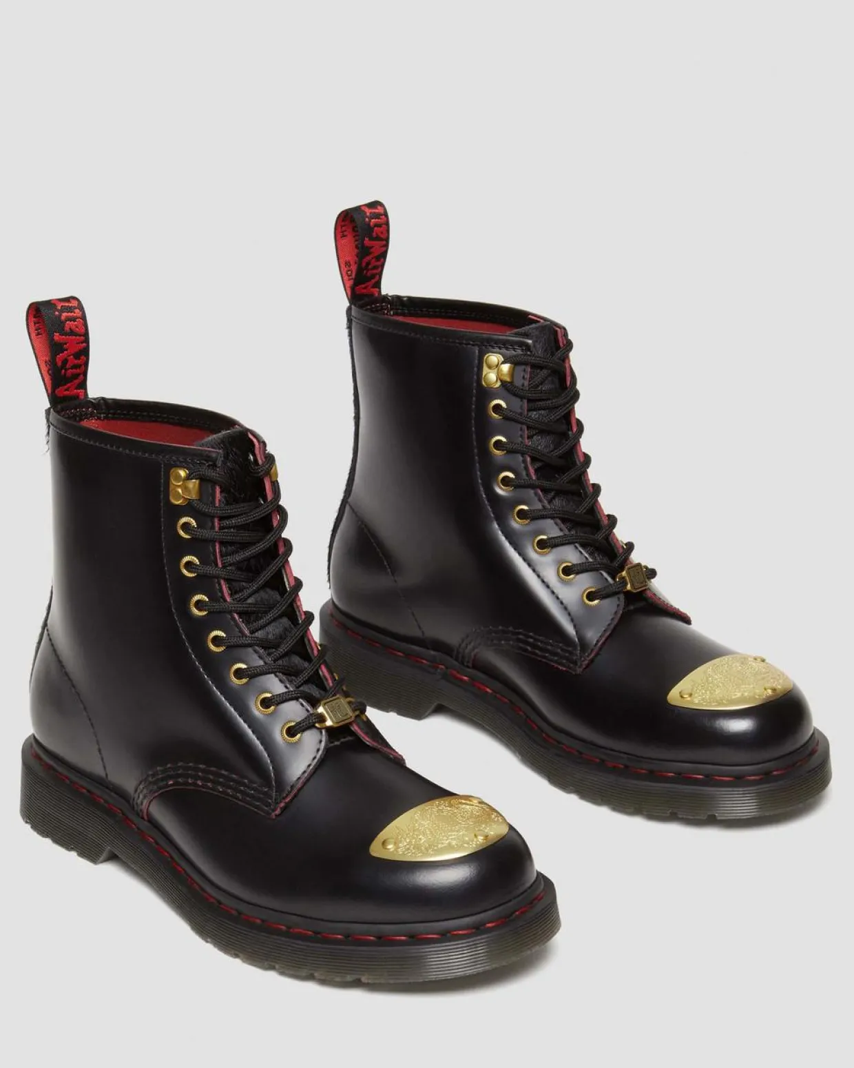 Dr. Martens Boots 1460 Year Of The Dragon En Cuir à Lacets Black+Red+Black — Smooth Slice+Hair On Best