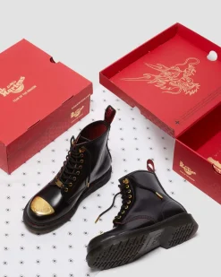 Dr. Martens Boots 1460 Year Of The Dragon En Cuir à Lacets Black+Red+Black — Smooth Slice+Hair On Best