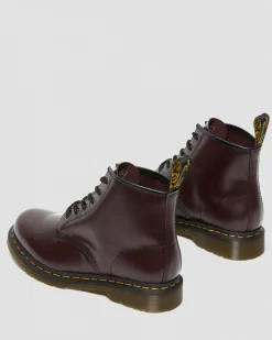 Dr. Martens Boots Basses 101 Yellow Stitch En Cuir Smooth Bordeaux — Smooth Leather Fashion