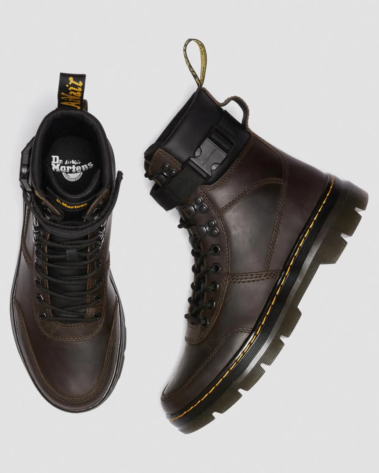 Dr. Martens Boots Casual Combs Tech En Cuir Crazy Horse Marron foncé — Crazy Horse Store