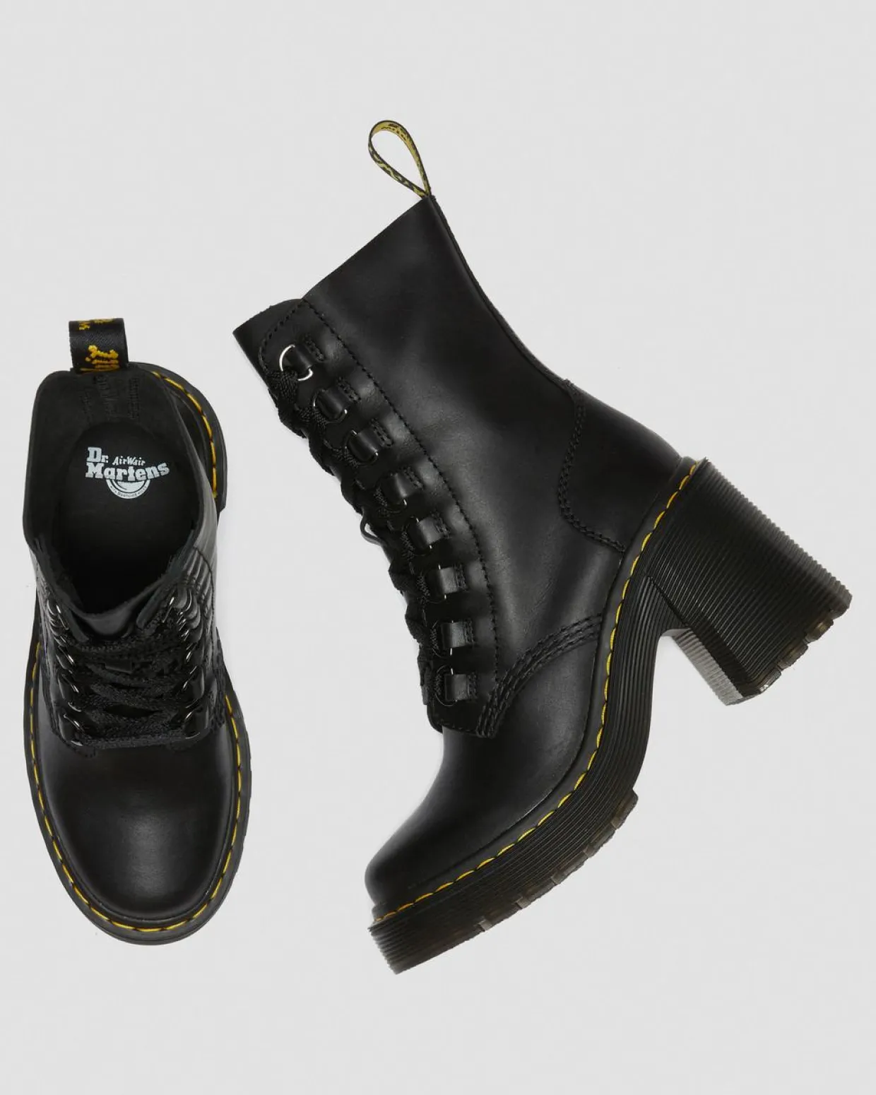 Dr. Martens Boots Chesney En Cuir à Talons évasés Et à Lacets Noir — Sendal Sale
