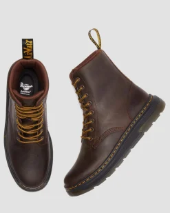 Dr. Martens Boots Crewson En Cuir à Lacets Marron foncé — Crazy Horse New