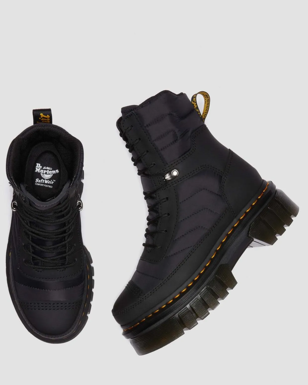 Dr. Martens Boots Plateformes Audrick 8i Quilted BLACK — Rubberised Leather+Warm Quilted Flash Sale