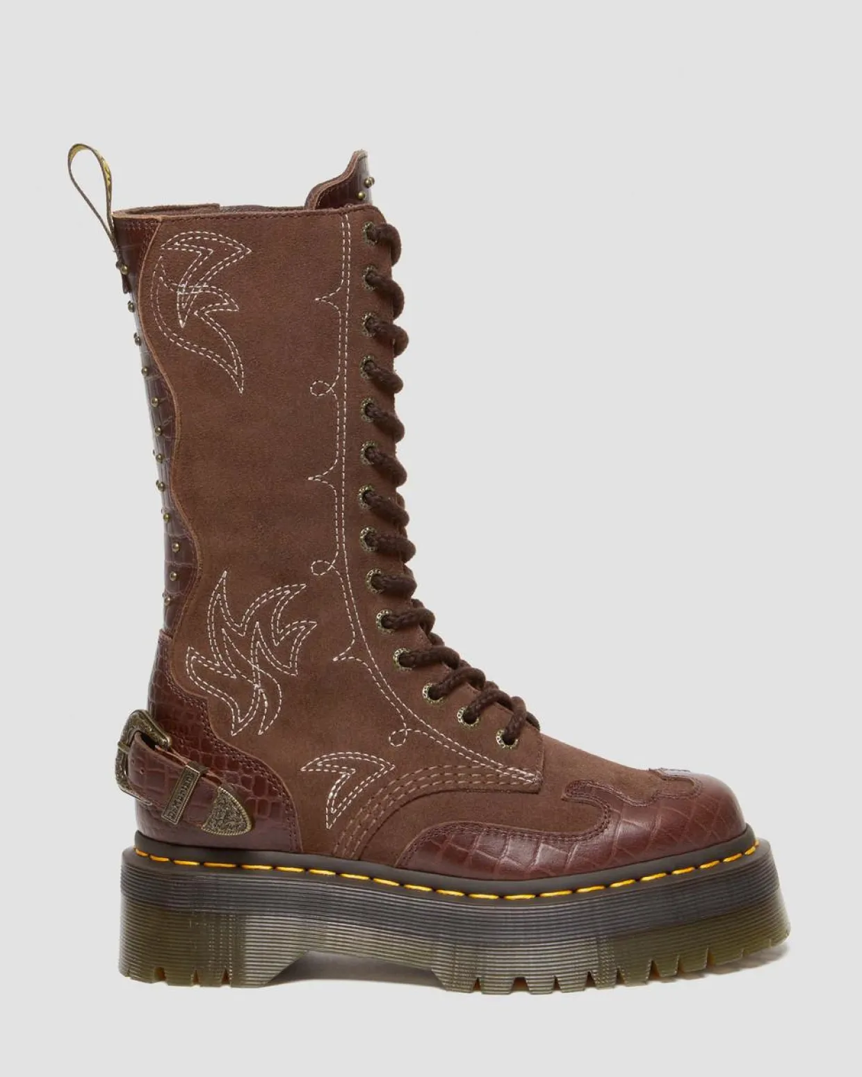 Dr. Martens Boots Plateformes 1B99 Gothic Americana En Cuir Dark Brown — Classic Pull Up Reptile Emboss+ E.H.Suede Cheap
