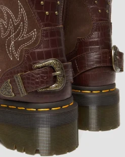 Dr. Martens Boots Plateformes 1B99 Gothic Americana En Cuir Dark Brown — Classic Pull Up Reptile Emboss+ E.H.Suede Cheap