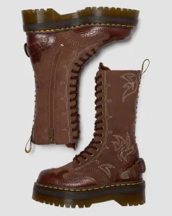 Dr. Martens Boots Plateformes 1B99 Gothic Americana En Cuir Dark Brown — Classic Pull Up Reptile Emboss+ E.H.Suede Cheap