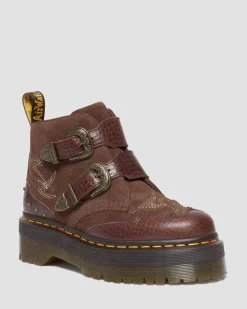 Dr. Martens Boots Plateformes Devon Gothic Americana En Cuir Dark Brown — Classic Pull Up Reptile Emboss+ E.H.Suede Fashion