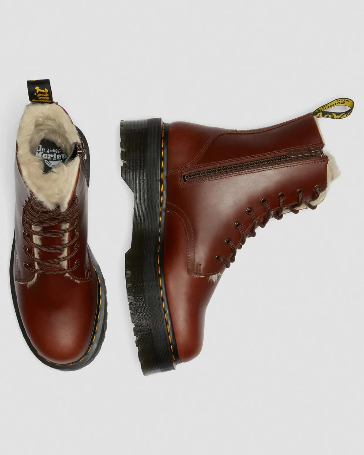 Dr. Martens Boots Plateformes Jadon Doublées De Fourrure Synthétique Marron — Abruzzo Wp Outlet