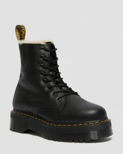 Dr. Martens Boots Plateformes Jadon En Cuir Fourrées Noir — Pisa Outlet