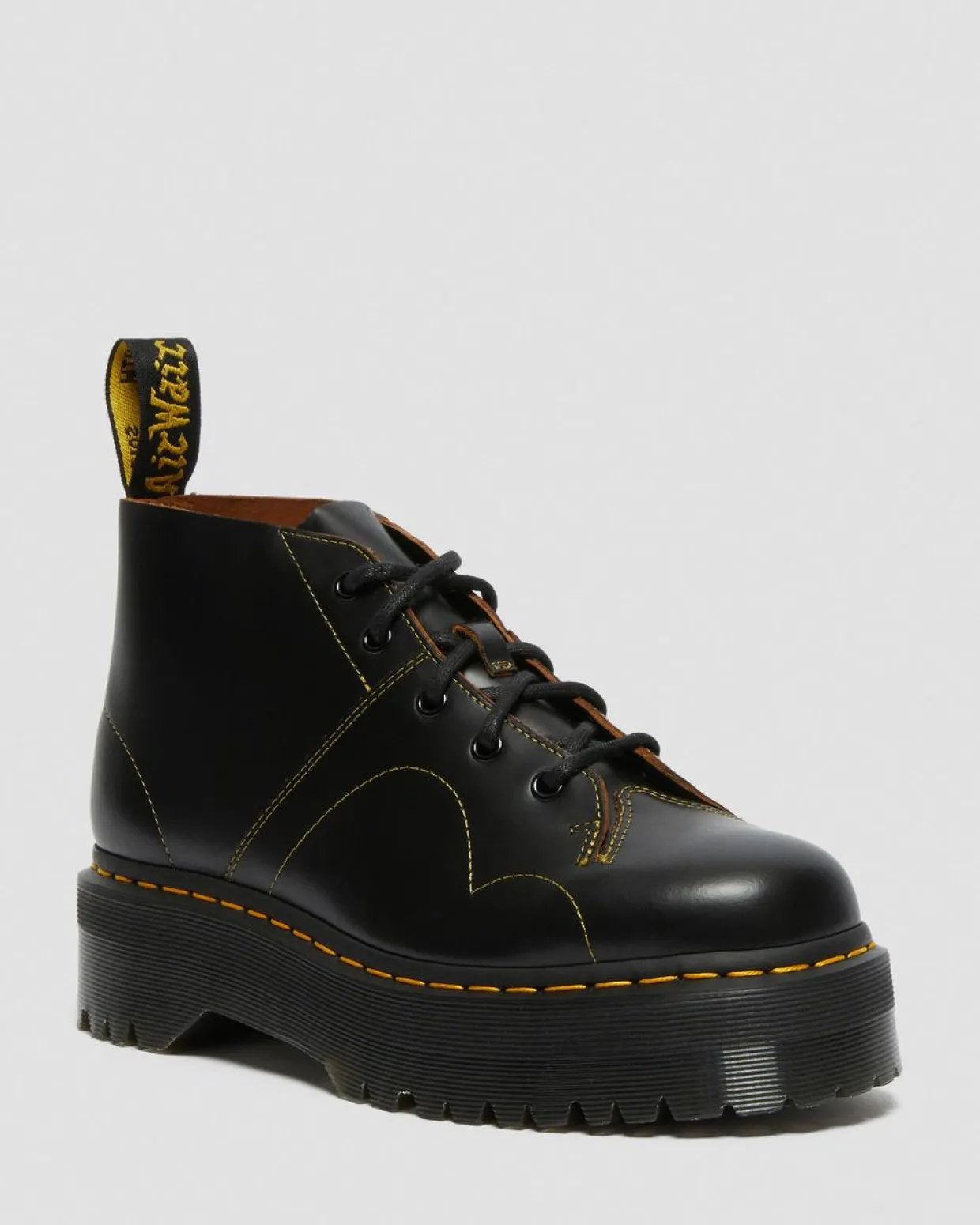 Dr. Martens Boots Plateformes Quad Church En Cuir Noir — Vintage Smooth Outlet
