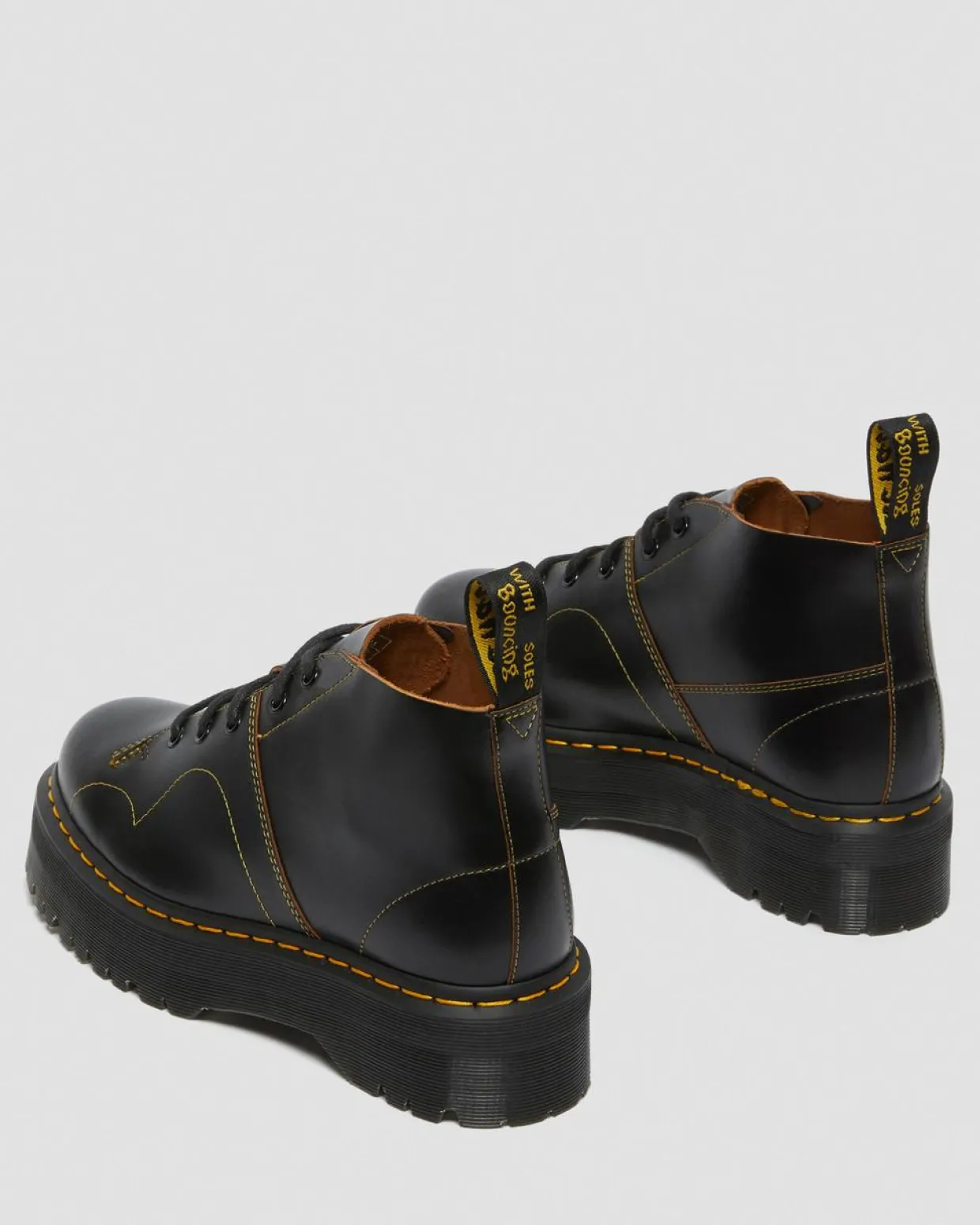 Dr. Martens Boots Plateformes Quad Church En Cuir Noir — Vintage Smooth Outlet