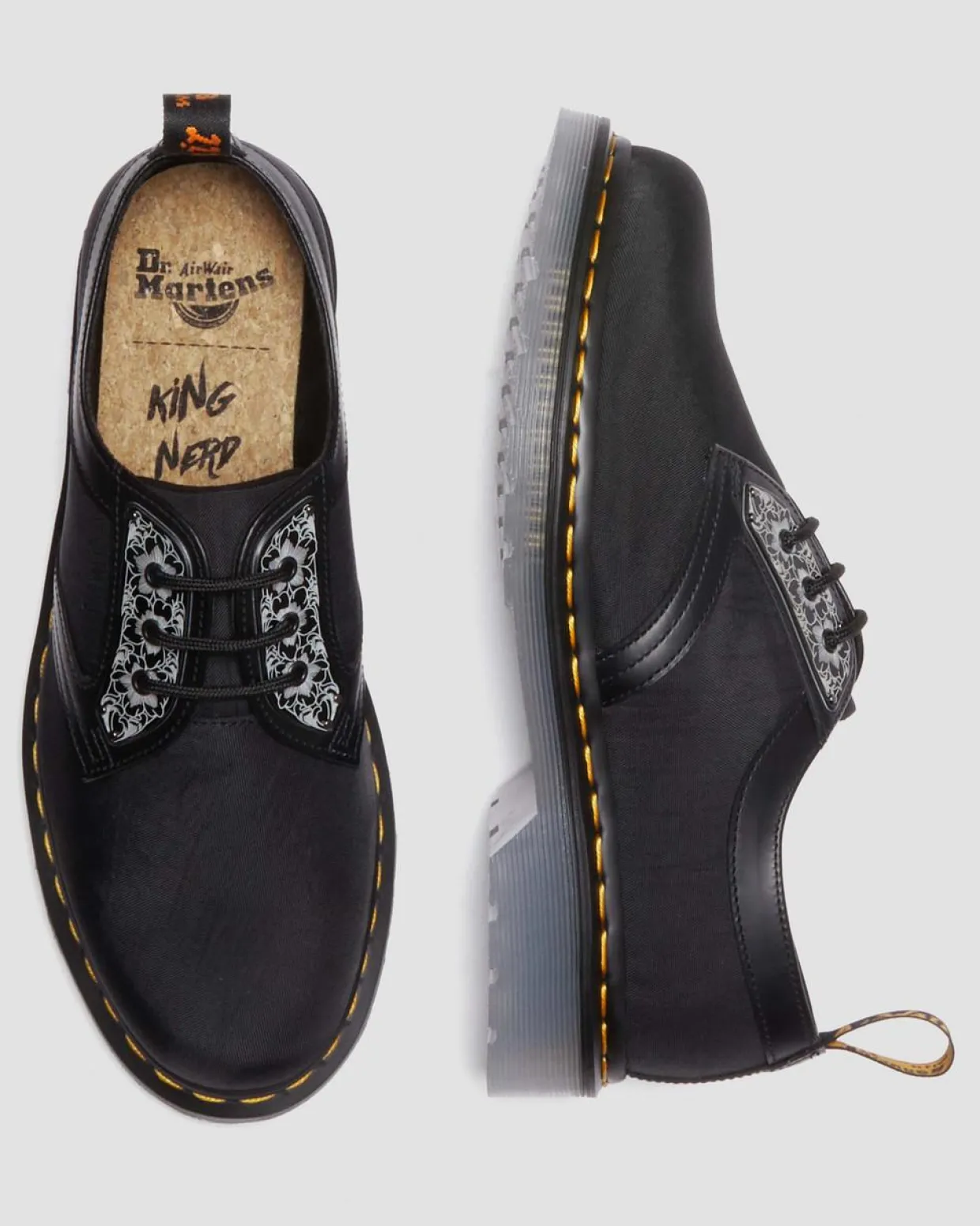 Dr. Martens Chaussures 1461 King Nerd En Cuir Noir — Smooth Leather And Cyclone Nylon New