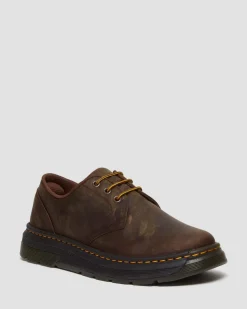 Dr. Martens Chaussures Crewson Lo En Cuir Crazy Horse Marron foncé — Crazy Horse Fashion