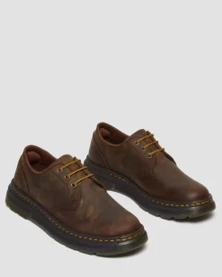 Dr. Martens Chaussures Crewson Lo En Cuir Crazy Horse Marron foncé — Crazy Horse Fashion