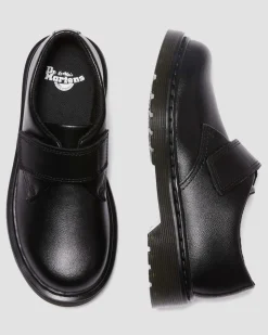 Dr. Martens Chaussures Kamron En Cuir à Brides Velcro Junior Noir — T Lamper Cheap