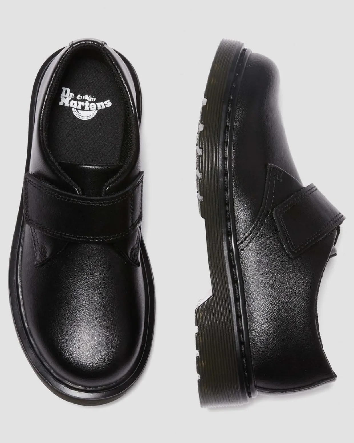 Dr. Martens Chaussures Kamron En Cuir à Brides Velcro Junior Noir — T Lamper Cheap