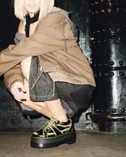 Dr. Martens Chaussures Plateformes 5 œillets Max En Cuir Effet Vieilli Lime Green — Arcadia Hot